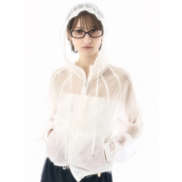 SHIRRING SHEER HOODED WINDBREAKER WT