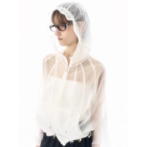 SHIRRING SHEER HOODED WINDBREAKER WT