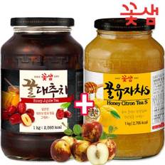 꽃샘 액상차 꿀유자차s 1kg + 꿀대추차 1kg /따뜻한차/아이스티/에이드/과일차/냉차/샐러드드레싱/잼대용/시럽대용