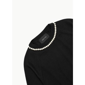 시몬로샤 26SS Puff Sleeve Merino Silk Jumper W/ Emb, Black / Pearl