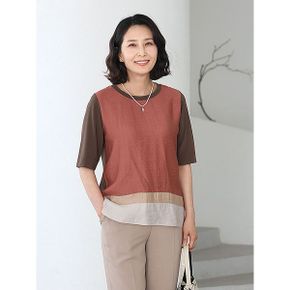 T57555 모던 3단 인견배색 블라우스티 50대 엄마옷_P427197678