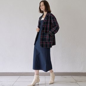 Tartan Check Oversized Jacket - navy