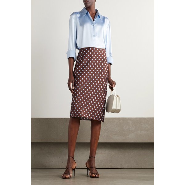 포세 레오 폴카 도트 텐셀 블렌드 새틴 미디 스커트 46376663162981472