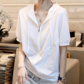 브리 반집업 반팔 후드 탑_P337975953