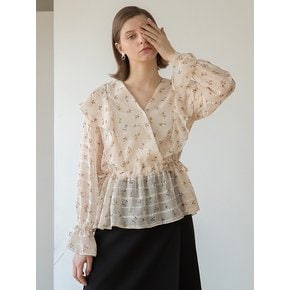 V Neck Flower Frill Blouse