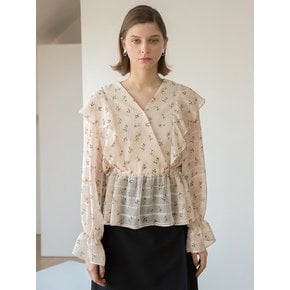 V Neck Flower Frill Blouse