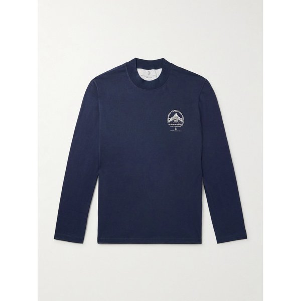 브루넬로쿠치넬리 슬림핏 로고 프린트 코튼 저지 티셔츠 46376663162902637