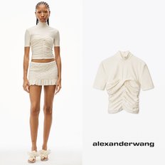 alexanderwang 알렉산더왕 스트레치 저지 소재의 주름 모크 오프화이트 넥 탑