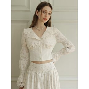 Cest_Floral lace puff sleeve shirt