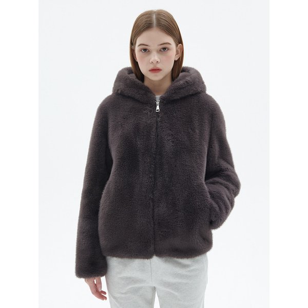 페이크 퍼 후디드 자켓 [퍼플]
