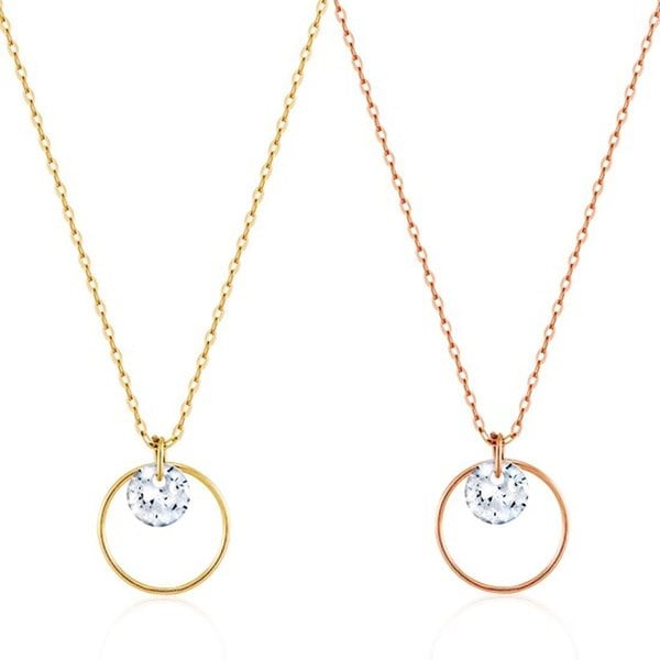 14K GOLD/PINK GOLD 서클문 큐빅 목걸이