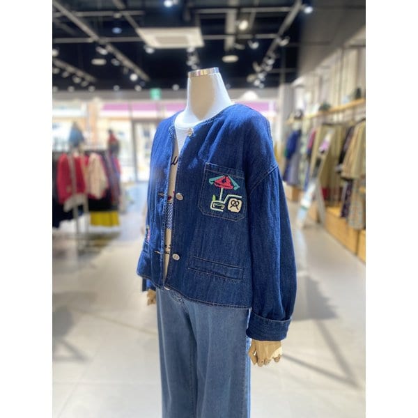 [여주점] 라운드넥 자수 데님점퍼 (BAJP53531)
