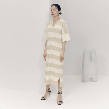 모에 컬러 블록 오픈카라 원피스 (전도연 착용) OKOPNE0300