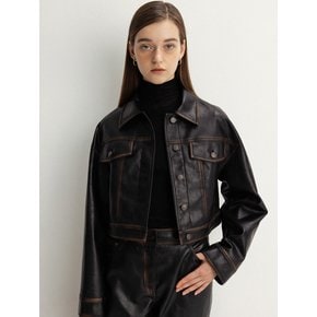 pigment crack faux leather jacket (black)