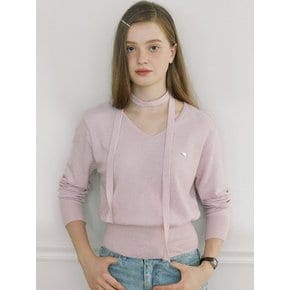 Cashmere Tie Set V-neck knit - Pink