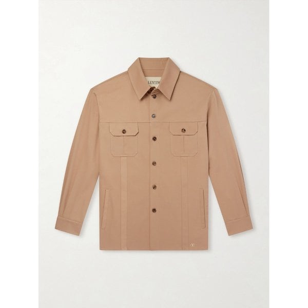 로고 아플리케 코튼 개버딘 오버셔츠 46376663163031168