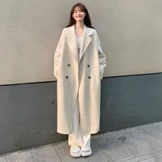 여자 겨울 데일리 모직 더블 버튼 카라 오버핏 롱코트_P377981854