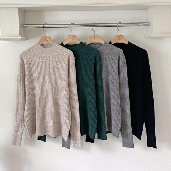 [옷자락] 여자 잔꽈배기 심플 4컬러 가을 겨울 이너 반목 니트