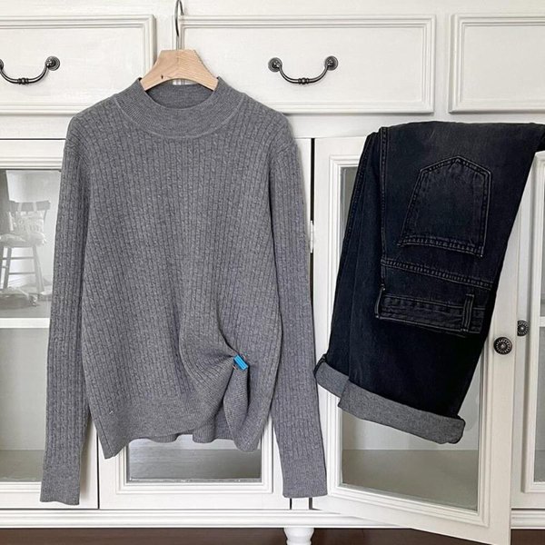[옷자락] 여자 잔꽈배기 심플 4컬러 가을 겨울 이너 반목 니트