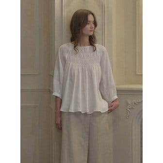 호메로페로 Feminine Linen Smoke Blouse