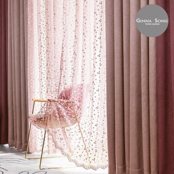 로첼라 자수 암막커튼 풀세트(암막+속커튼) 슈퍼특대형