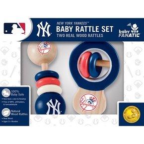 Baby Fanatic Wood Rattle 2 팩 - MLB 뉴욕 양키스 아기 장난감 세트 유아 아기 장난감