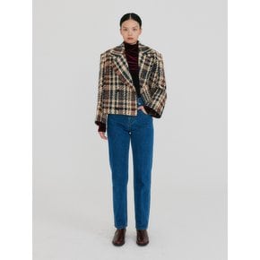 ZUIQI Plaid Wool Blend Jacket - Beige/Black