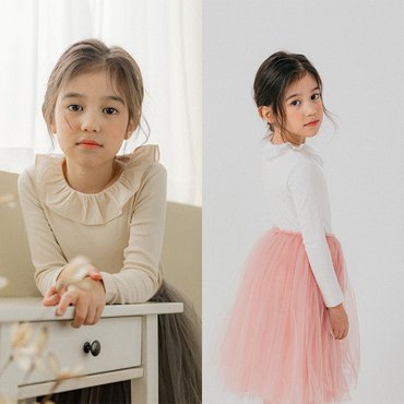 아베끄뚜아 [아뚜아베이직] 베이직 프릴 칼라 티셔츠