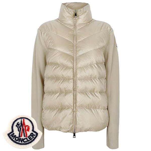 [부산점] 몽클레어 25FW 베이지 로고패치 니트 믹스 다운 집업 자켓 9B00024 M1131 200