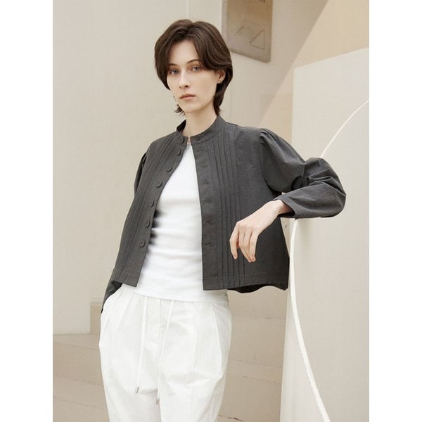 로렌 리넨 핀턱 크롭 셔킷