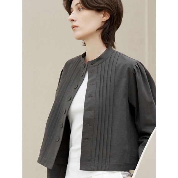 로렌 리넨 핀턱 크롭 셔킷