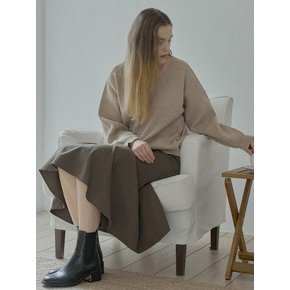 V-neck Oversized Knit Pullover - BEIGE