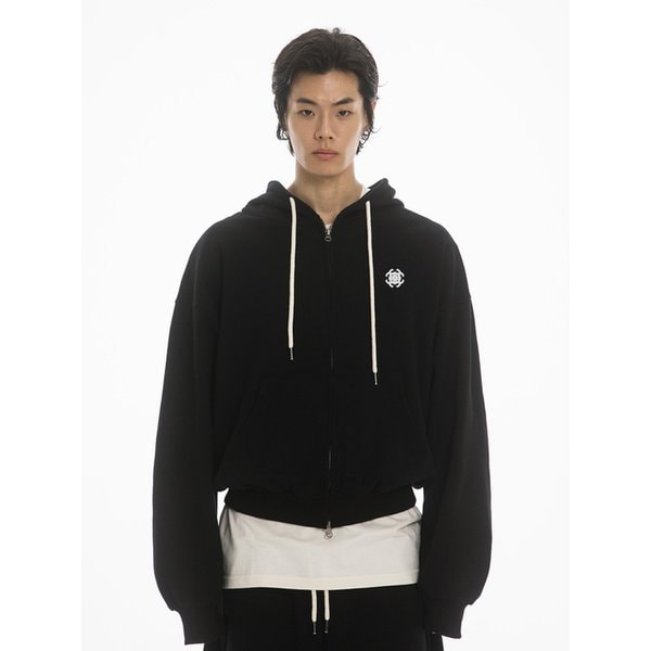 SYMBOL OVER FIT HOODED ZIPUP - BLACK