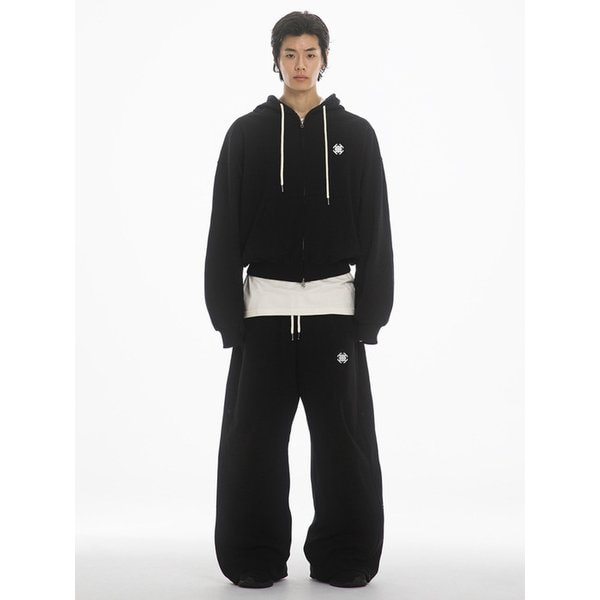 SYMBOL OVER FIT HOODED ZIPUP - BLACK