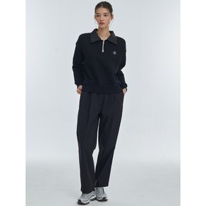 One Tuck wide banding pants [Black]