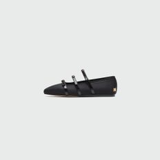 ZANA Triple Buckle Square Toe Mary Jane Flats - Black