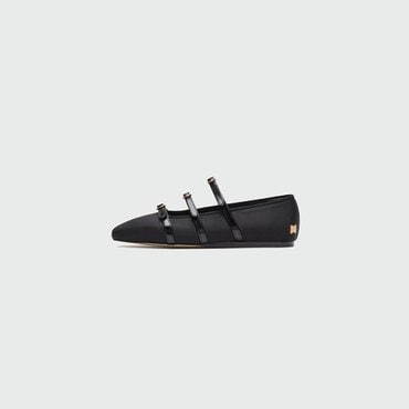 EENK ZANA Triple Buckle Square Toe Mary Jane Flats - Black