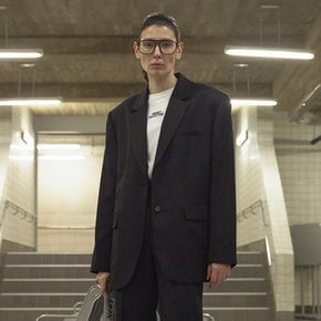 썸머울 100% 세미 오버핏 자켓 - 블랙