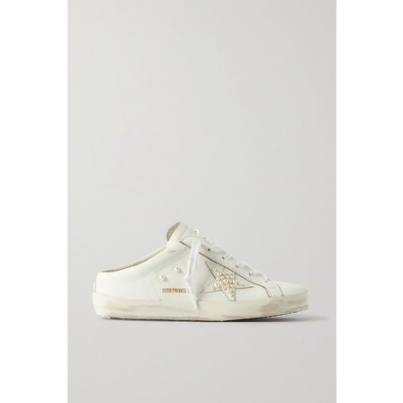골든구스 Superstar Sabot Faux Pearl-embellished Distressed Leather Slip-on Sneakers 화이트