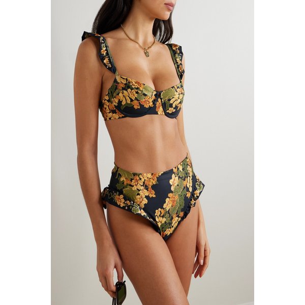 키위 코르디예라 러플 플로럴 프린트 스트레치 비키니 탑 46376663162984648
