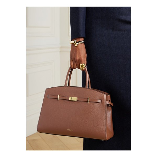 드멜리어 더 허드슨 미디 텍스처 가죽 토트 탠 브라운 46376663162913539