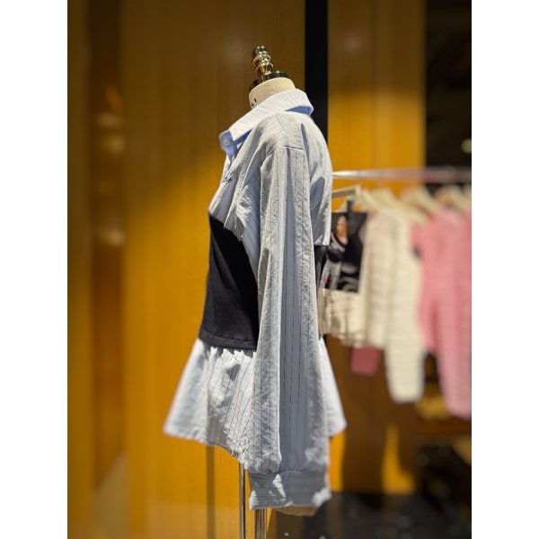 [시흥점] 여성 배색 뷔스티에 스트라이프 블라우스 (ES2JB301)