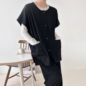 66~110 조끼 가디건 바지 세트 봄 가을 여성 여자 투피스 와이드팬