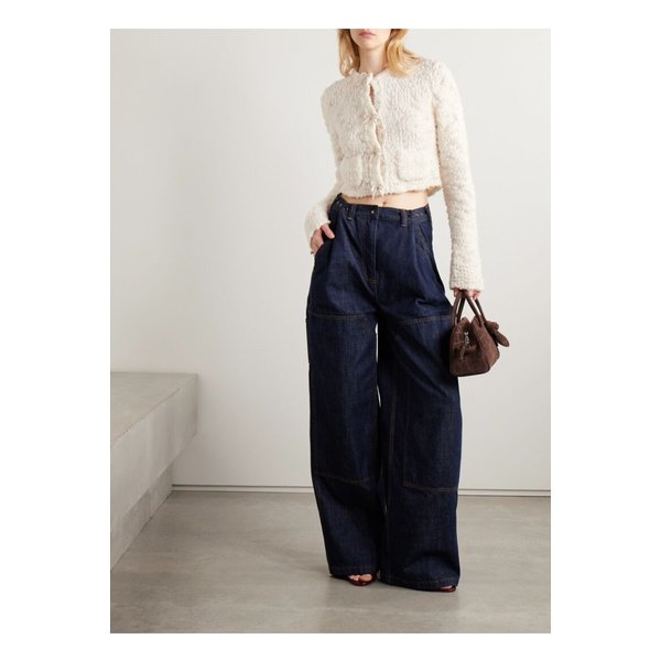 보우 장식 크롭 울 혼방 부클레 가디건 아이보리 1647597355986850