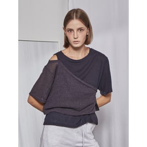Linen Two-piece Layered T-shirt (Charcoal)