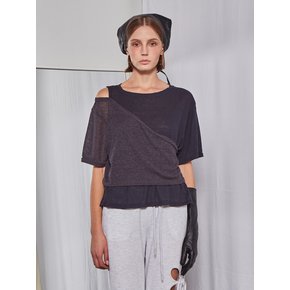 Linen Two-piece Layered T-shirt (Charcoal)
