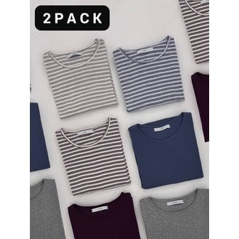 클래프 [2PACK] 로빈 라운드티셔츠(솔리드)+로빈 스트라이프 티셔츠 _3color