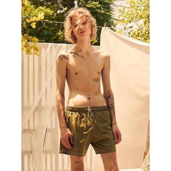 스티칭 매쉬이너 세일러 보드숏 Olive