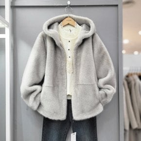 심플 무스탕 후드 퍼 숏코트 MO9WLT05