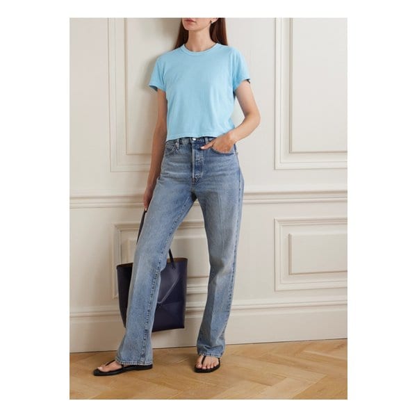 크롭 코튼 저지 티셔츠 블루 46376663162923084